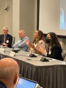 Jaime Seltzer speaks at a panel.