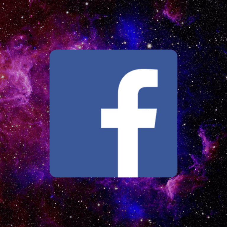 image of purplish starts in space with the Facebook logo in the center