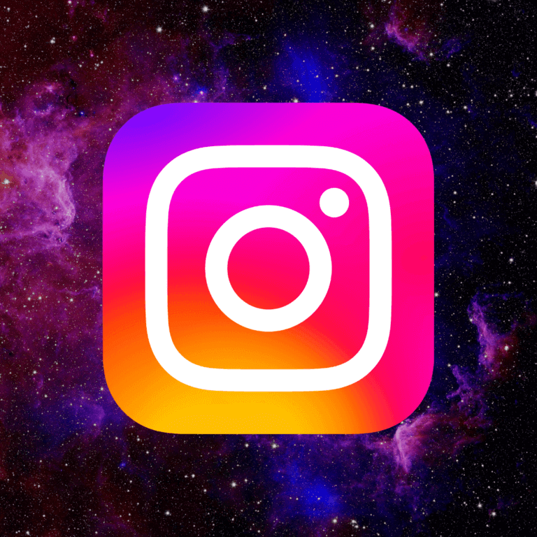 purple starts in space with the instagram logo in the center.