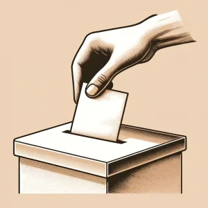 DALL·E 2024-06-04 13.25.36 - Create an image of a hand putting a folded piece of paper into a voting box. The hand should be detailed and realistic, and the voting box should look